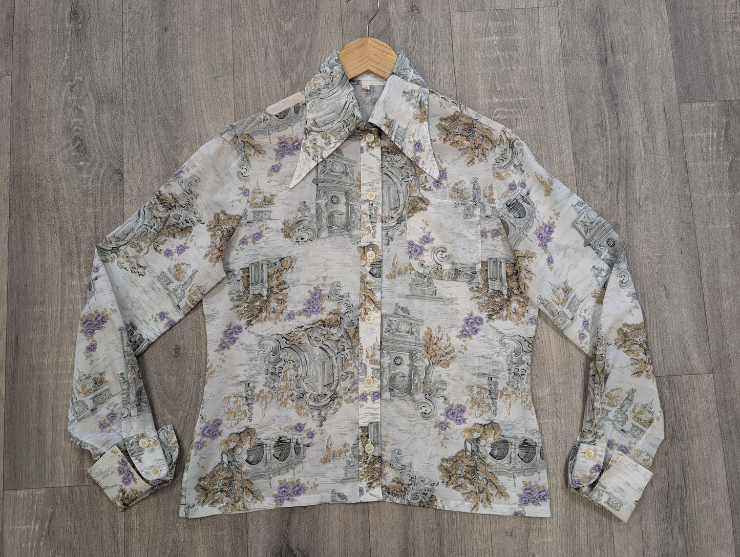 1970s novelty print dagger collar shirt - M