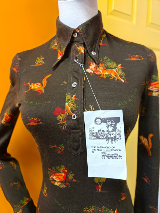 Deadstock 1970s Pooh novelty print 'Help me to live' shirt - XS