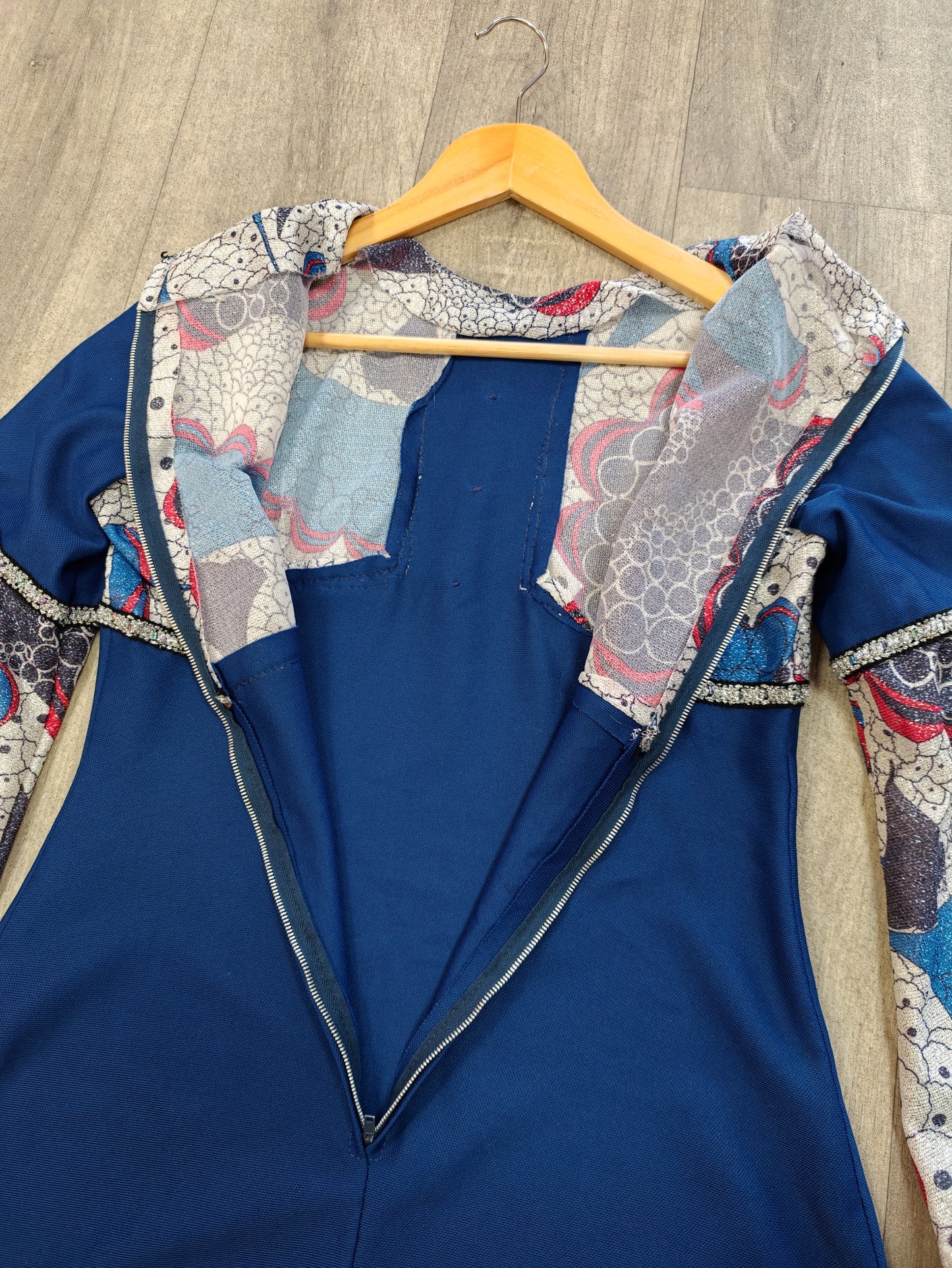 60s/70s blue & silver lurex maxi dress - M/12