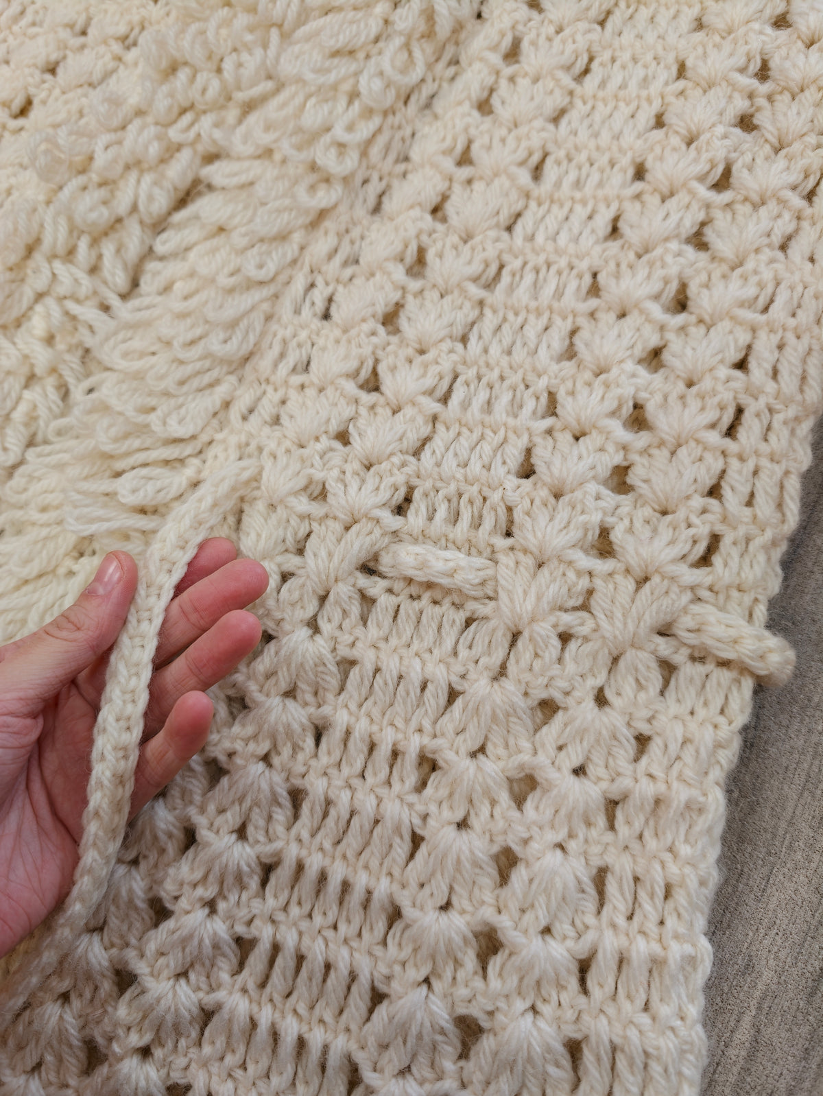1970s crochet loop stitch hooded long cardigan