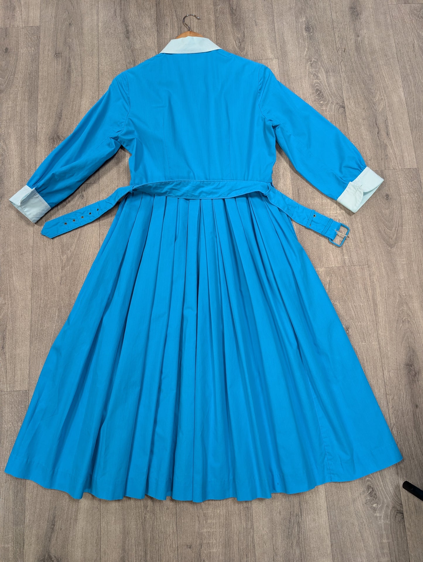 1950s The Lady by Harrimonde blue cotton dress and belt - 38"B, 29"W