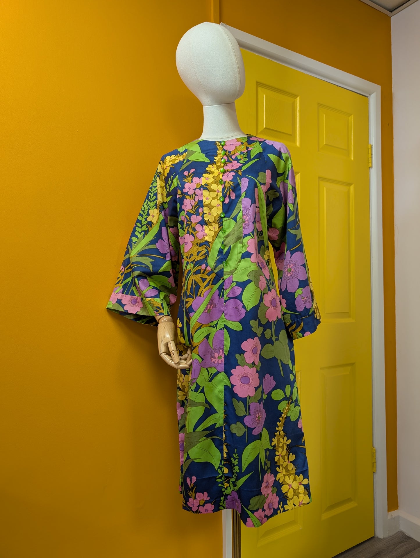 60s/70s floral cotton dress - M