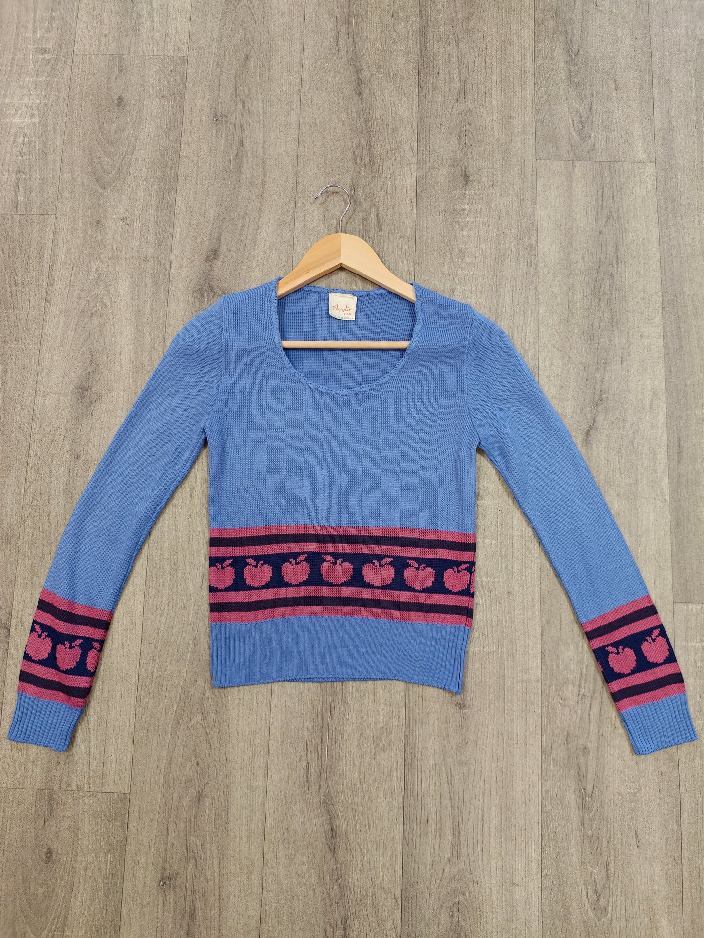 1970s lilac and pink novelty knitted apple jumper - XS