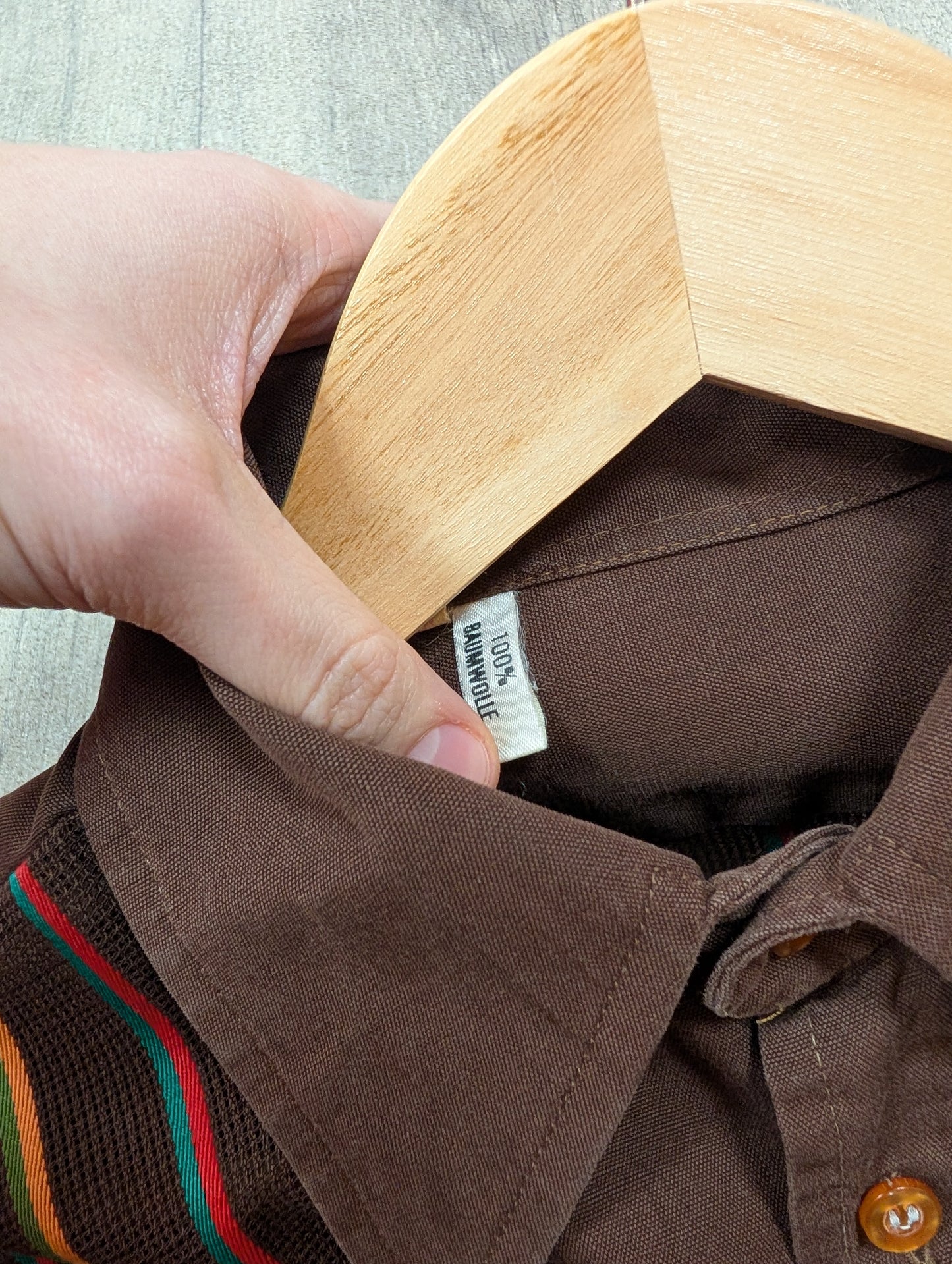 60s/70s brown cotton mesh shirt