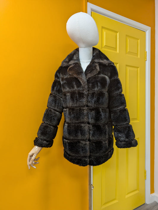 1970s Tissavel dark brown faux fur coat - S