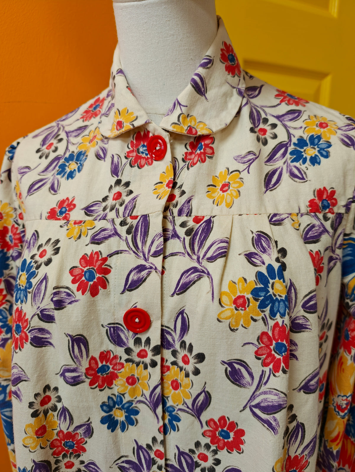 1940s floral cotton chore smock/housecoat