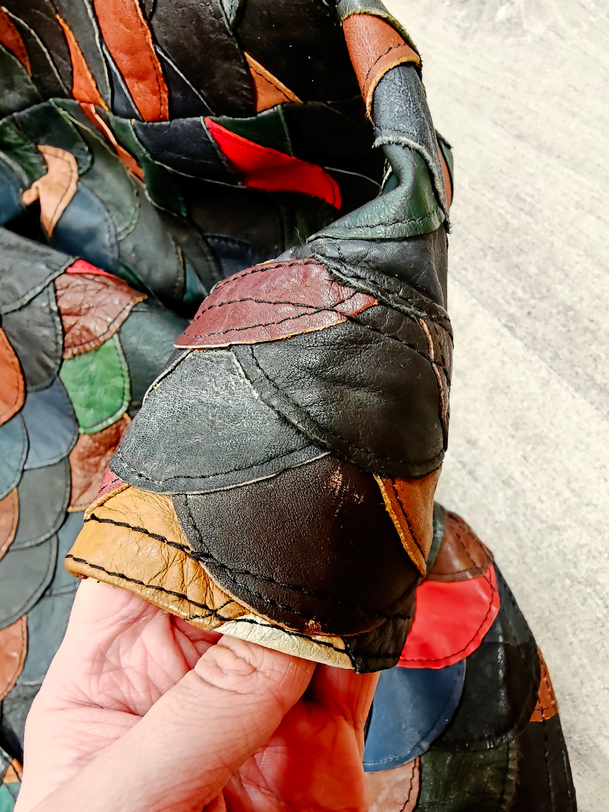 1970s fish scale patchwork leather jacket - XS/S