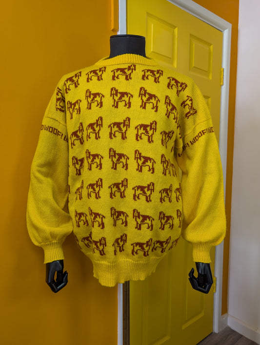 Woof! Yellow knitted dog jumper