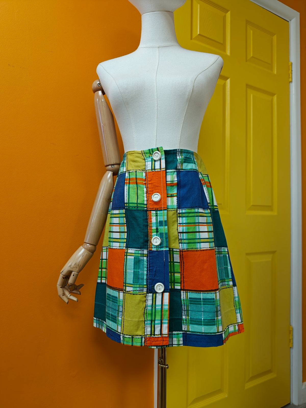 60s/70s patchwork print mini skirt - 24" waist