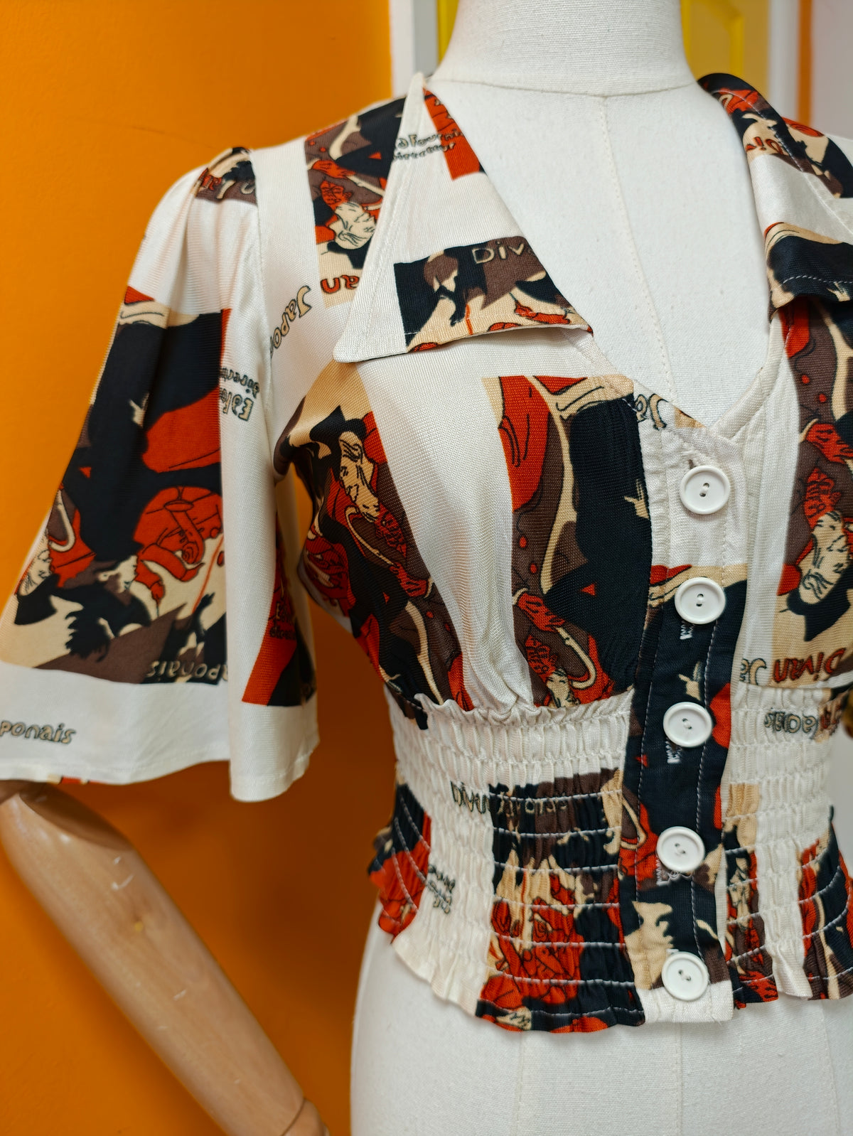 1970s C&A Toulouse Lautrec novelty print top - XS