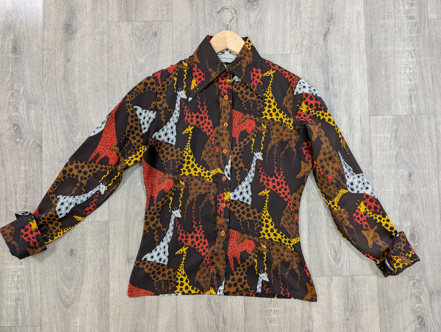 1970s novelty giraffe print dagger collar shirt - S
