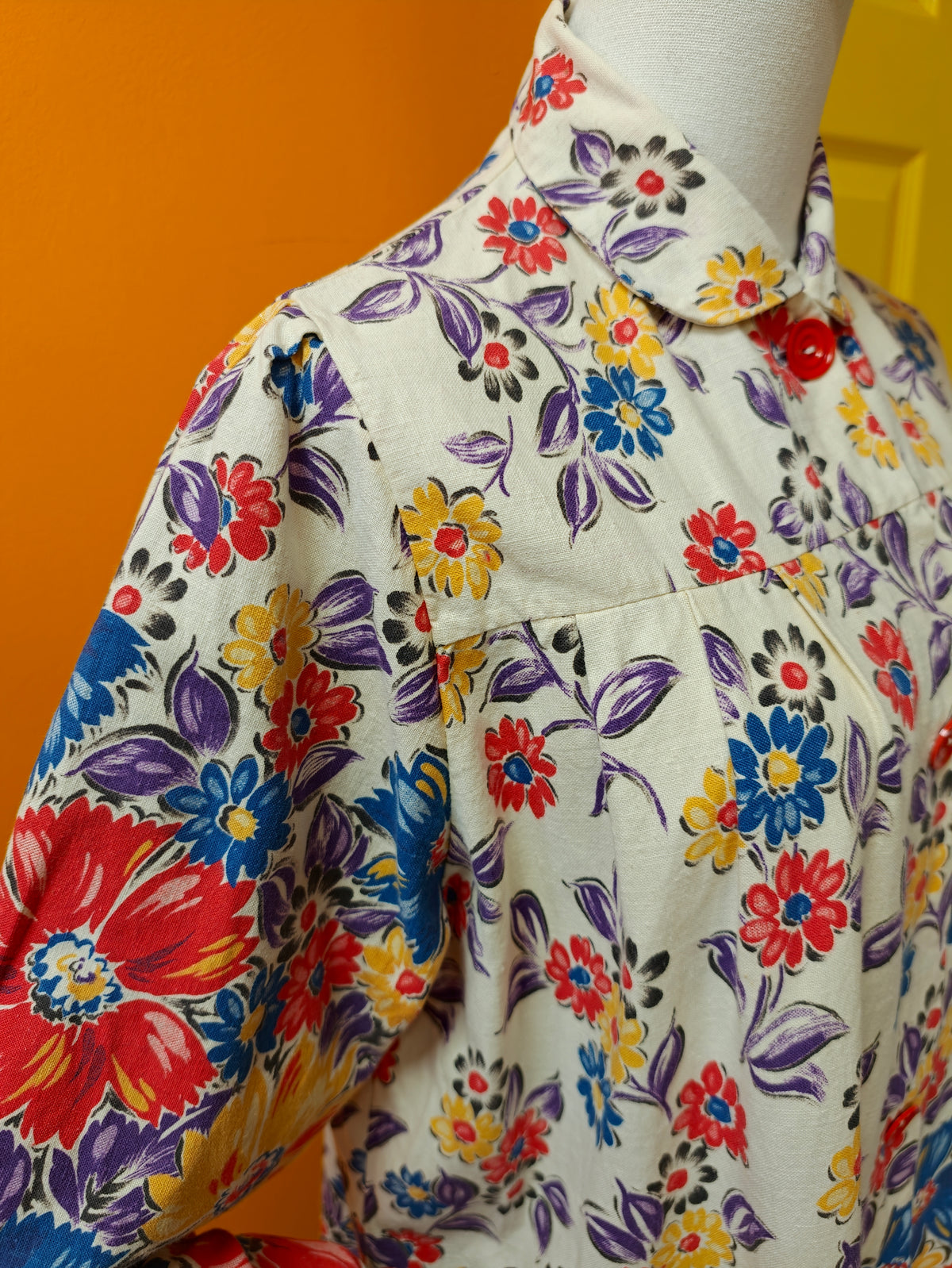 1940s floral cotton chore smock/housecoat
