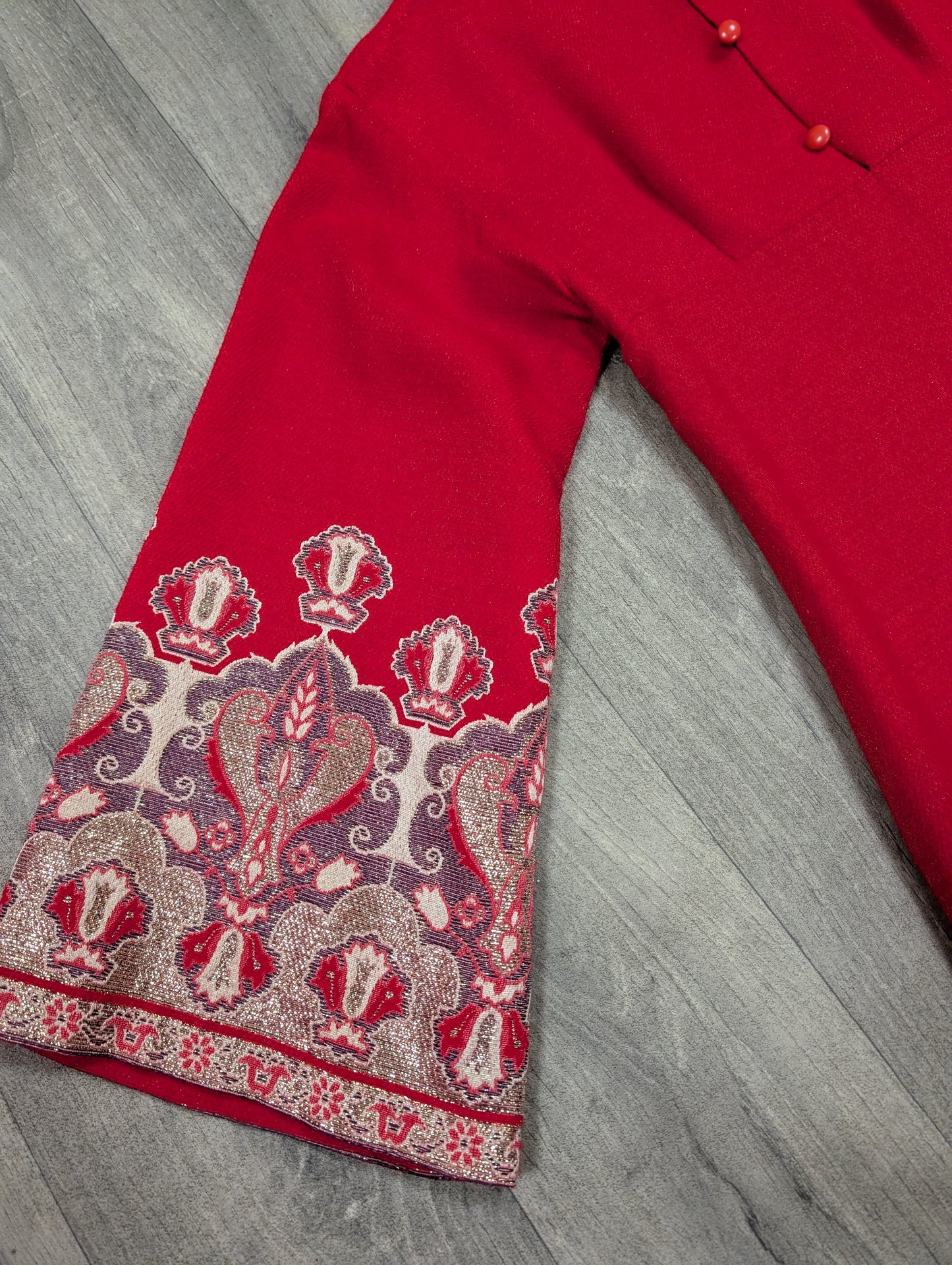 60s/70s Polly Peck red dress with details - S/8