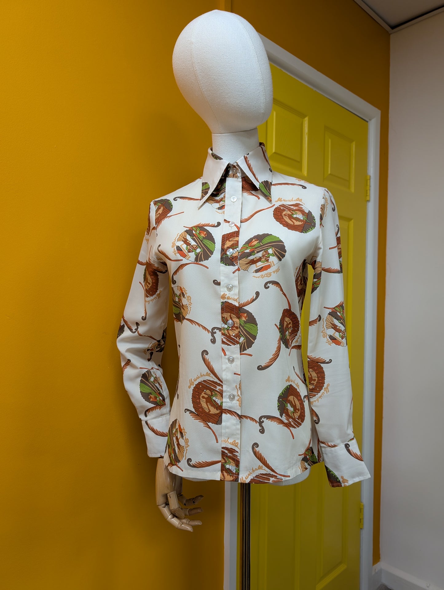 1970s Miss Pigalle novelty cabaret print shirt - XS/S