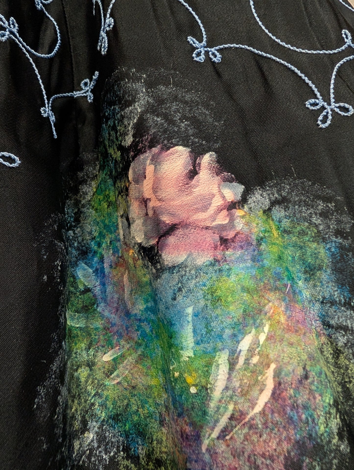 1950s embroidered and hand painted skirt - 25" waist