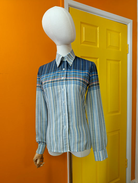 1970s Lecomte blue check dagger collar shirt - XS