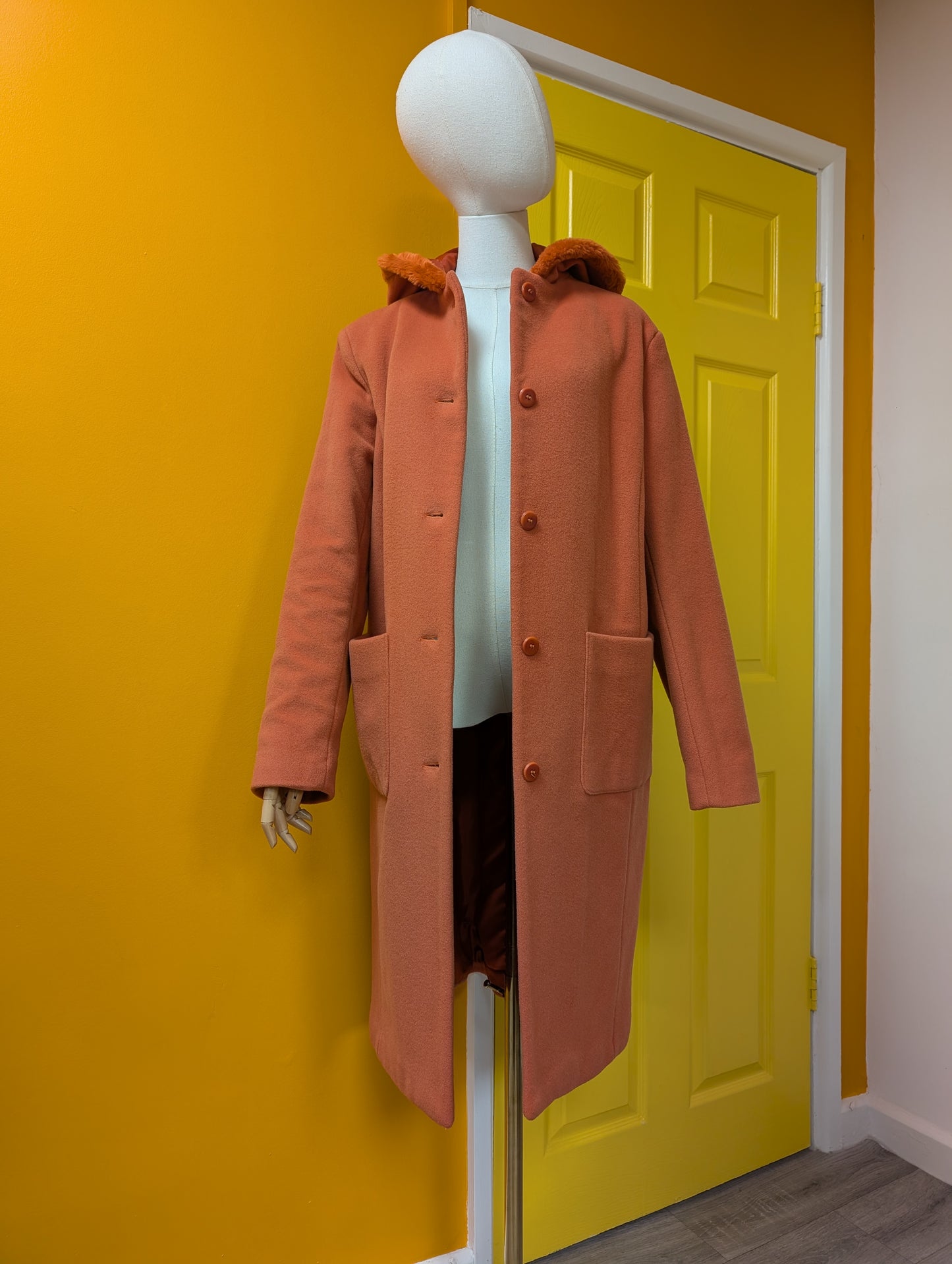 1990s Etam wool and cashmere blend hooded coat - M