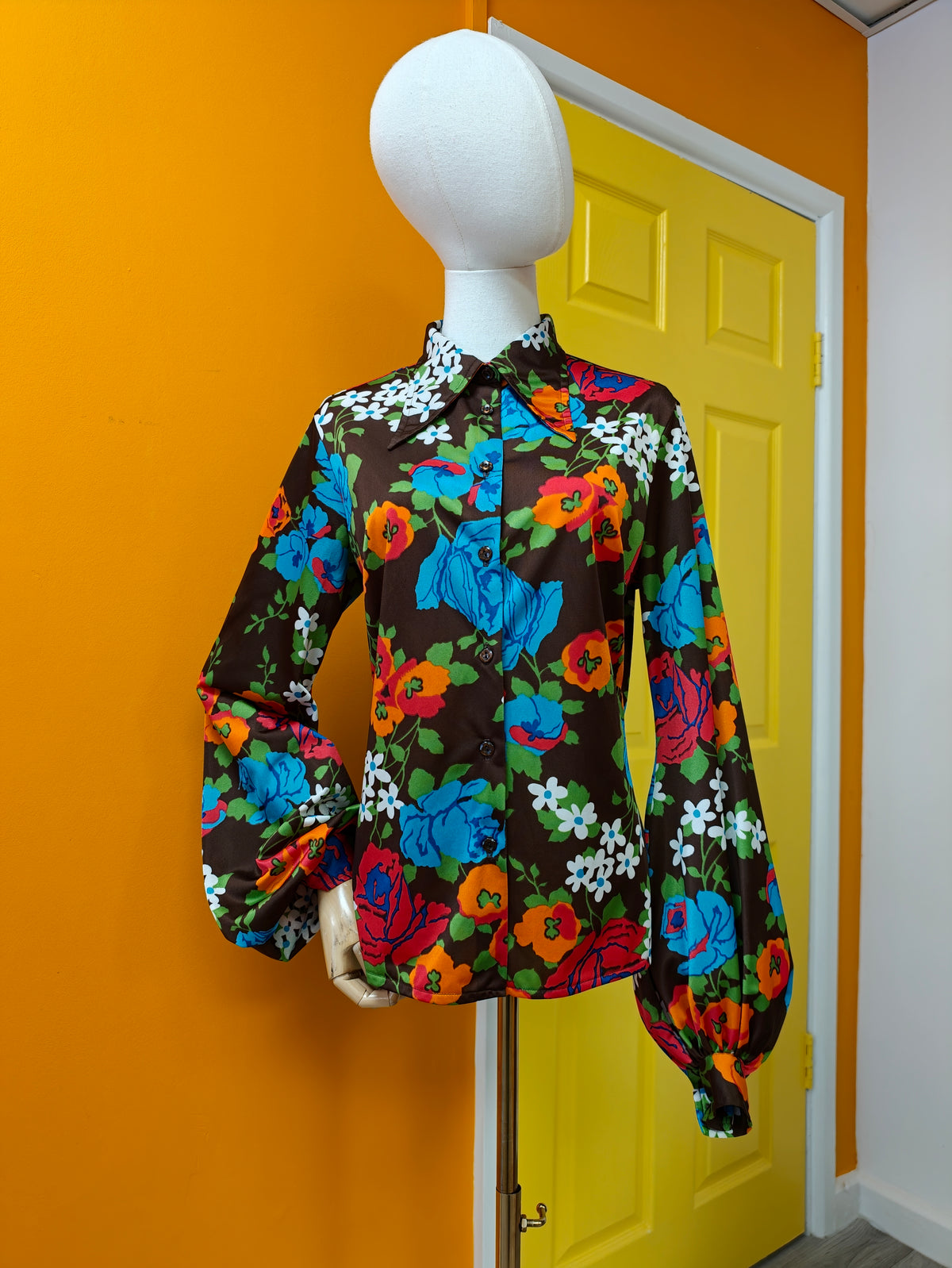 1970s St Michael floral balloon sleeve shirt - M