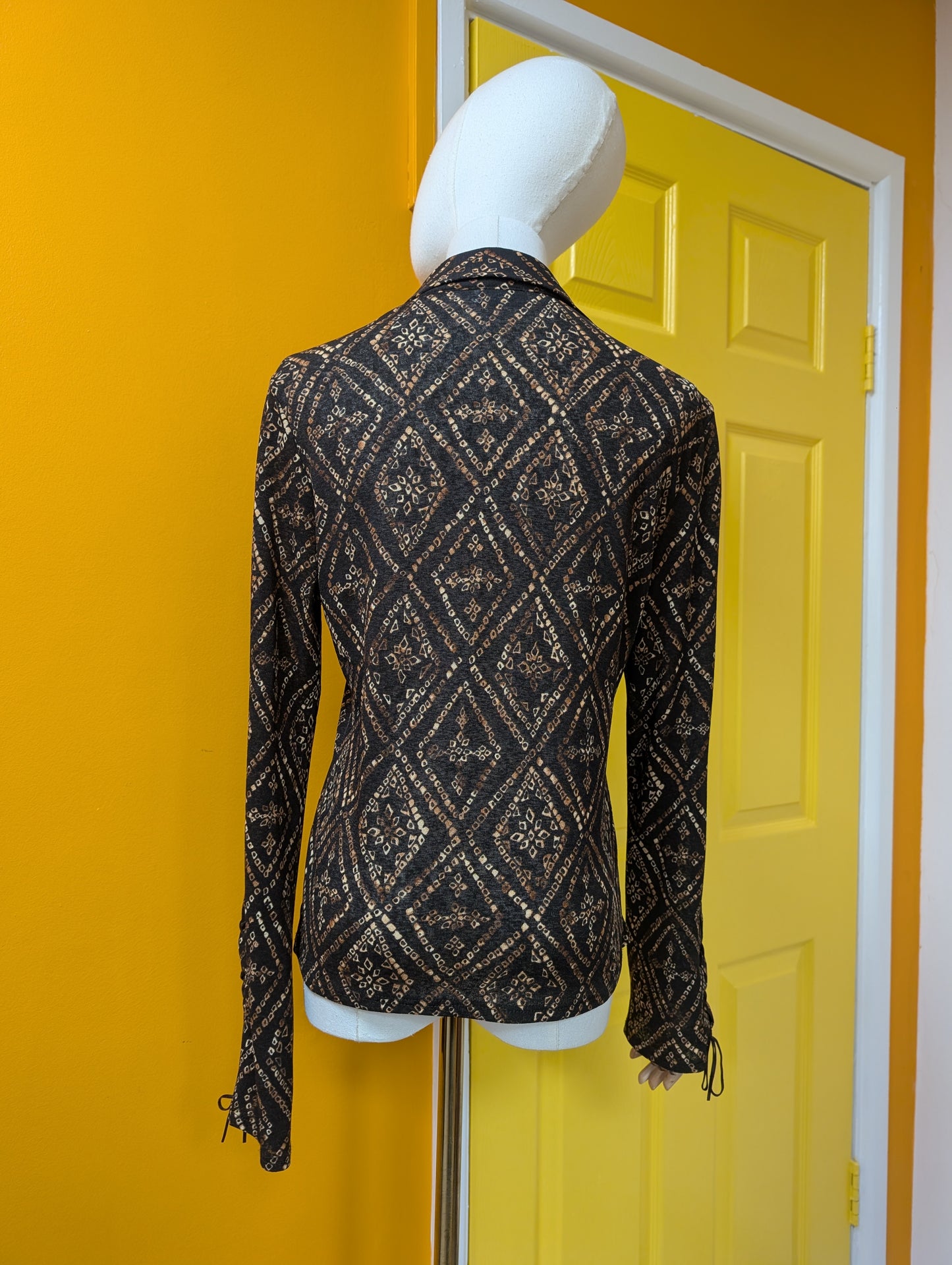 1990s New Look brown top with lace up cuffs - M/12