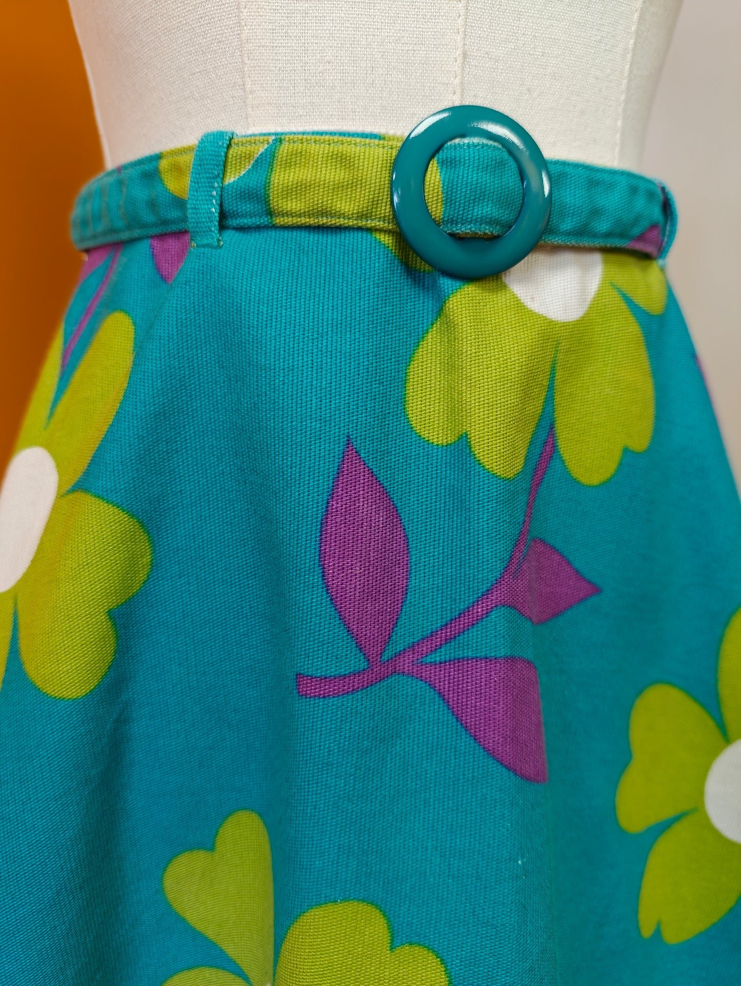 1960s flower power mini skirt with belt - 25" waist