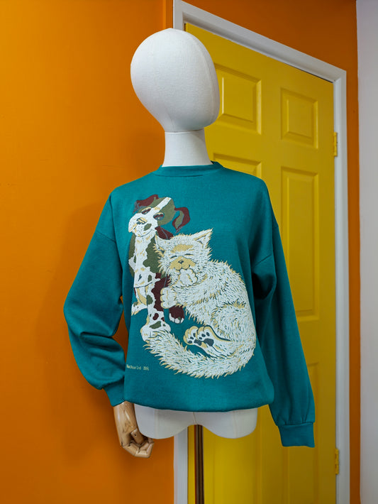 1990s 1991 cat and dog sweatshirt