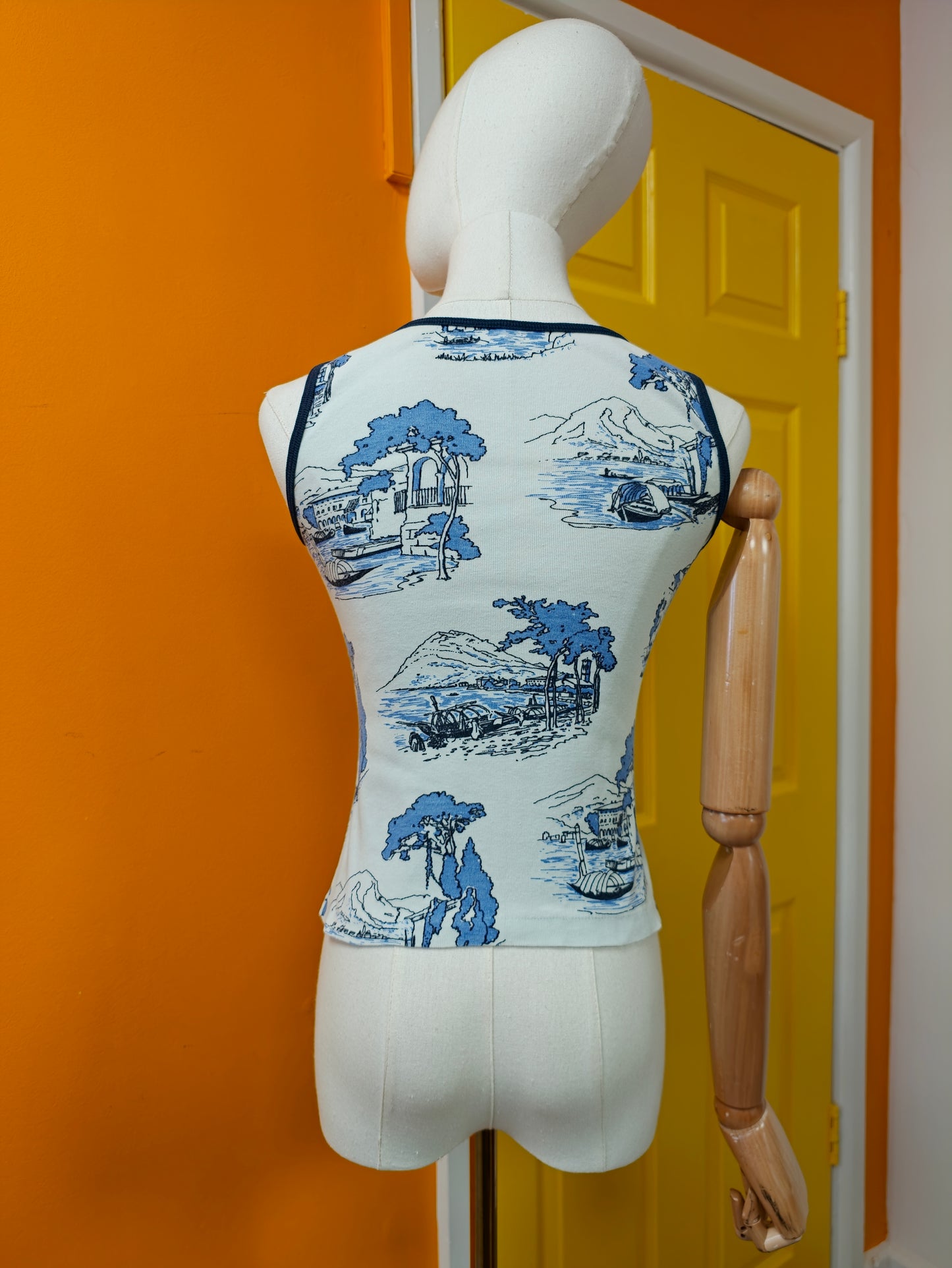 1970s St Michael novelty print cotton vest top - XS