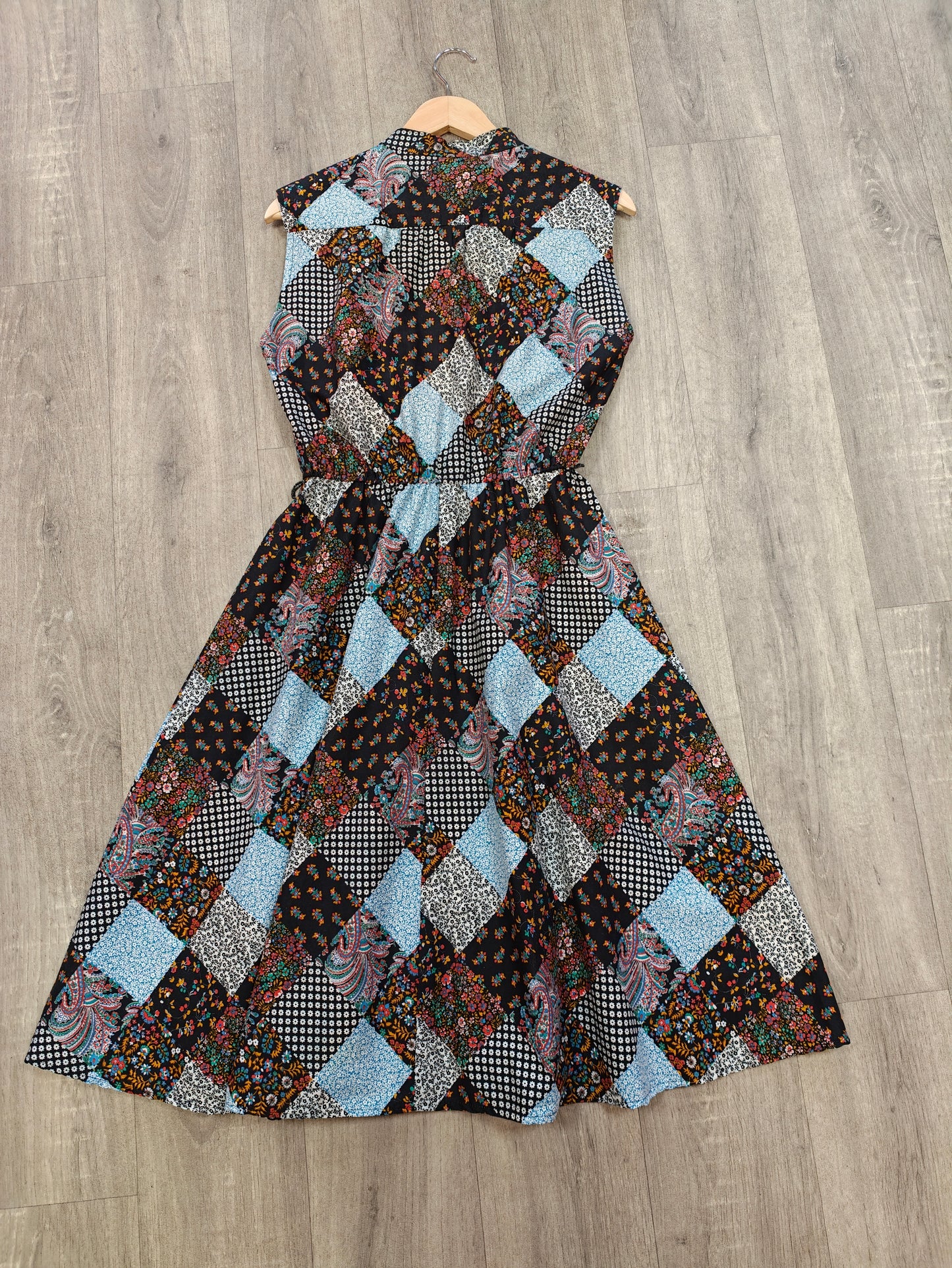 1970s patchwork print cotton dress - S/M
