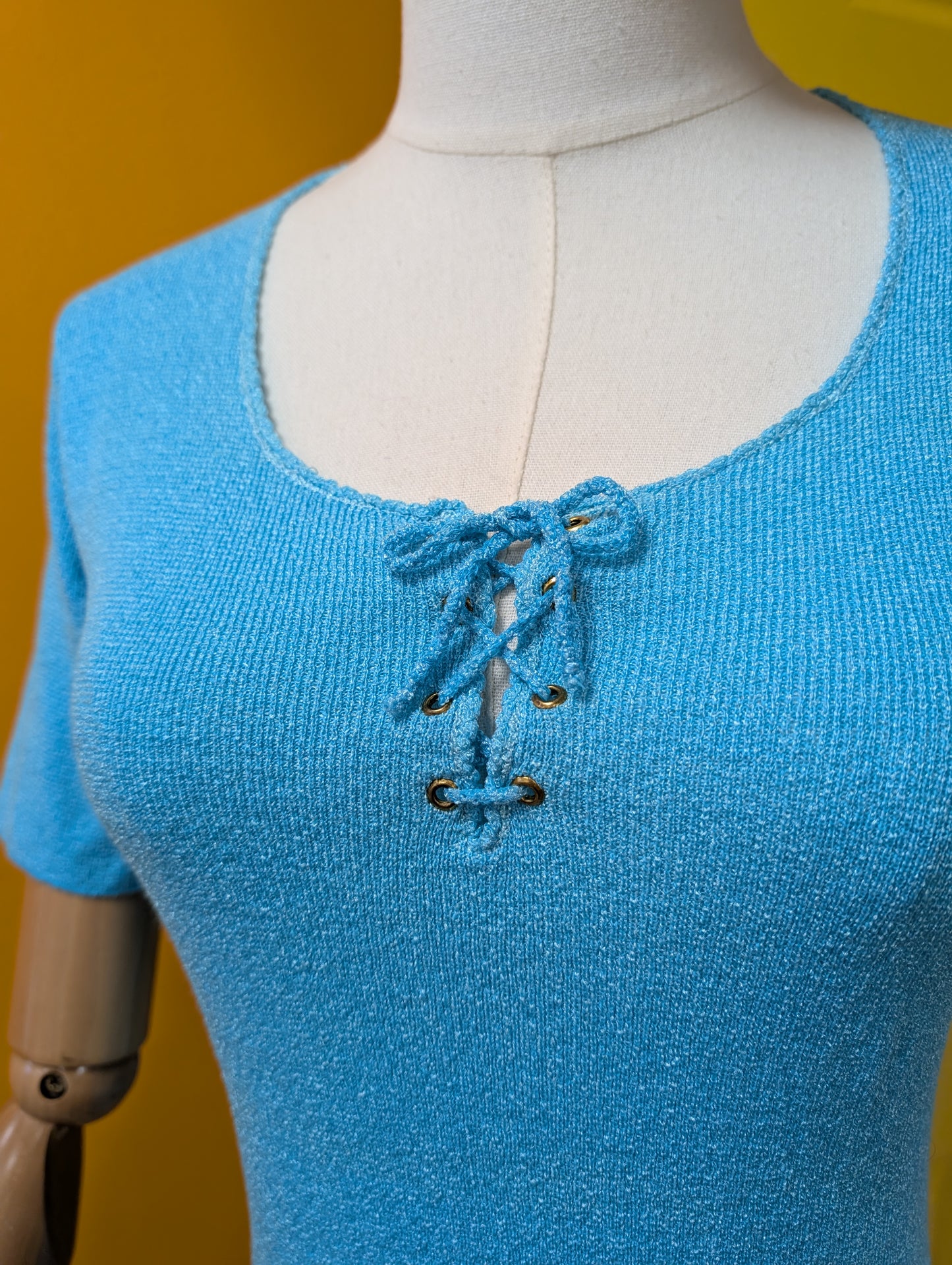 1970s Richard Shops blue lace up top - XS/S