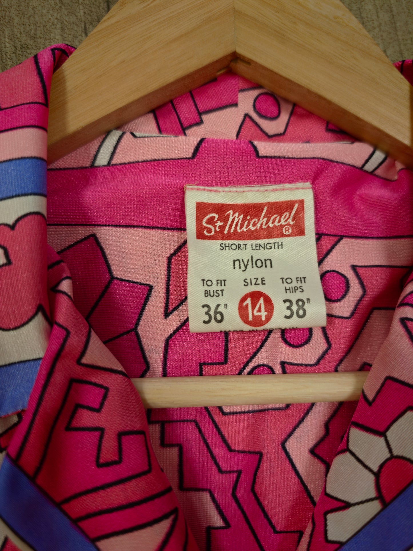 1970s St Michael psychedelic print pink nylon dress - M/12