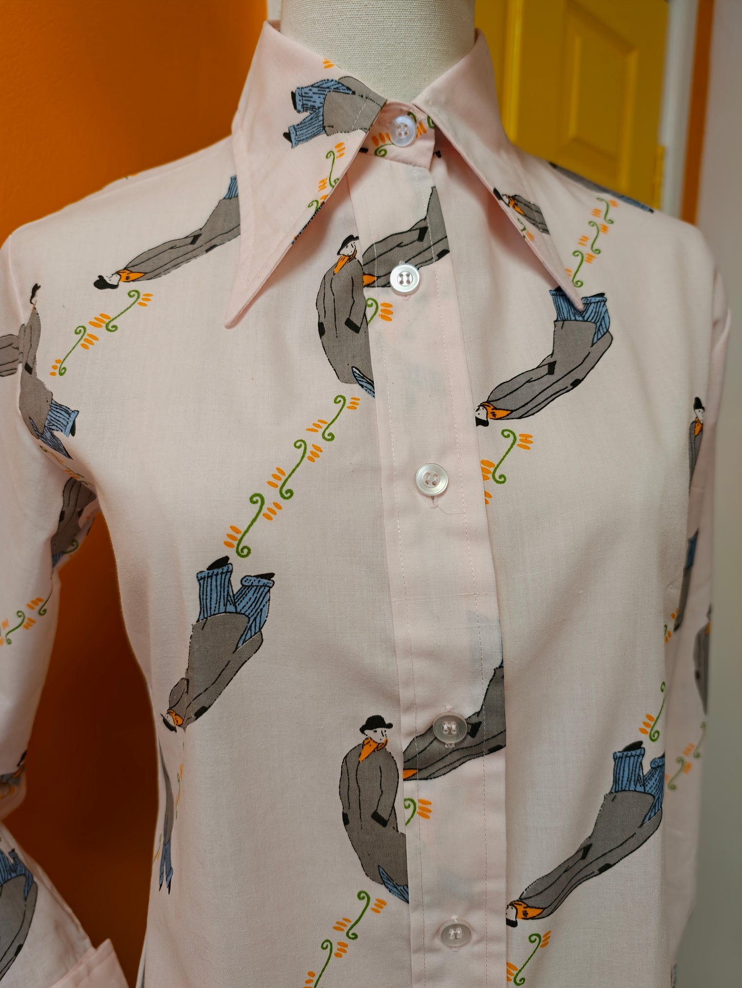 1970s Jean Rive novelty print dagger collar shirt - S