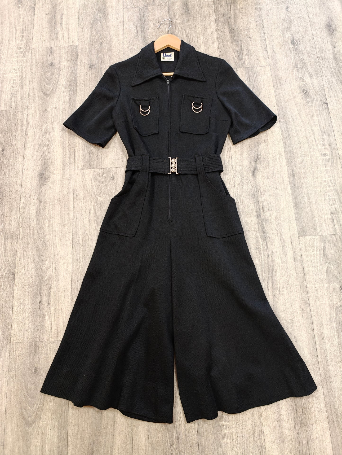 1970s Linzi black jumpsuit + belt - S