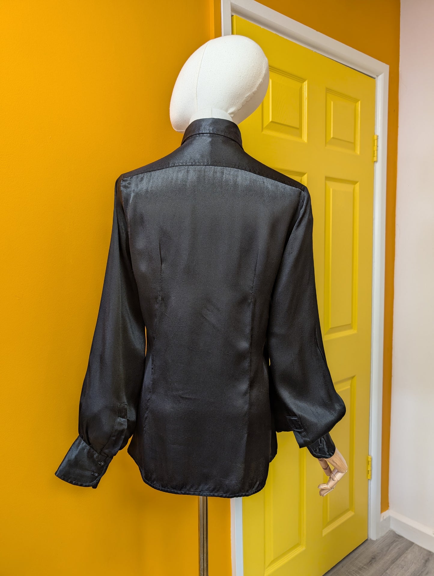 60s/70s Ben Sherman black satin shirt - S