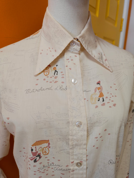 1970s Spinney novelty print dagger collar shirt - S/M