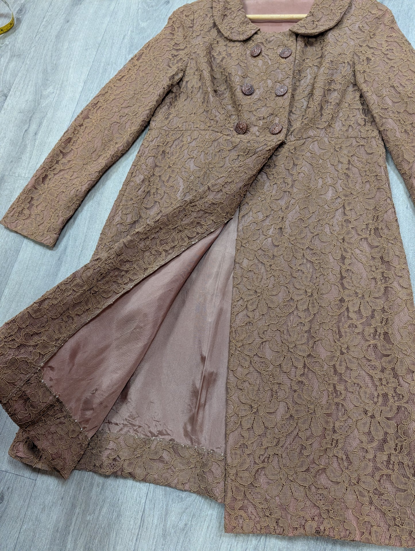 1960s Devonshire Lady brown lace dress suit - S/10