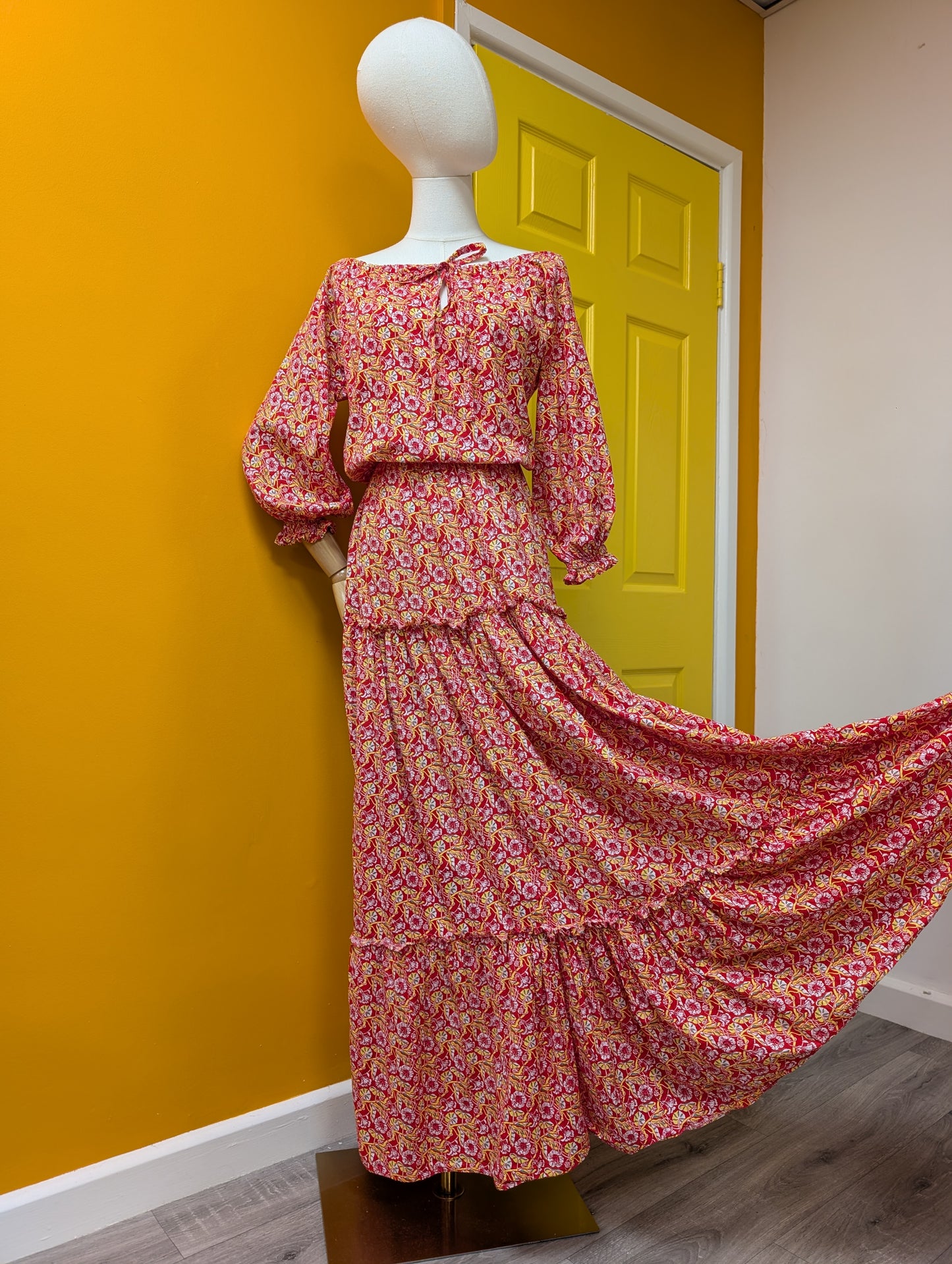 1970s Laura Ashley made in Wales red tiered maxi dress - S