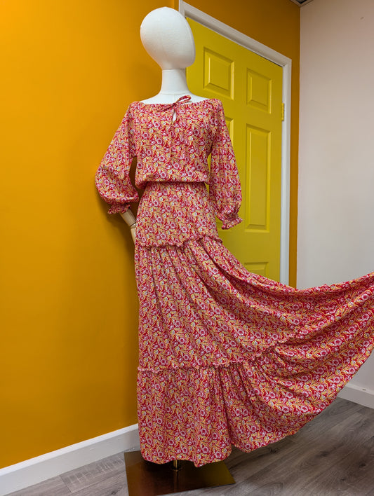 1970s Laura Ashley made in Wales red tiered maxi dress - S