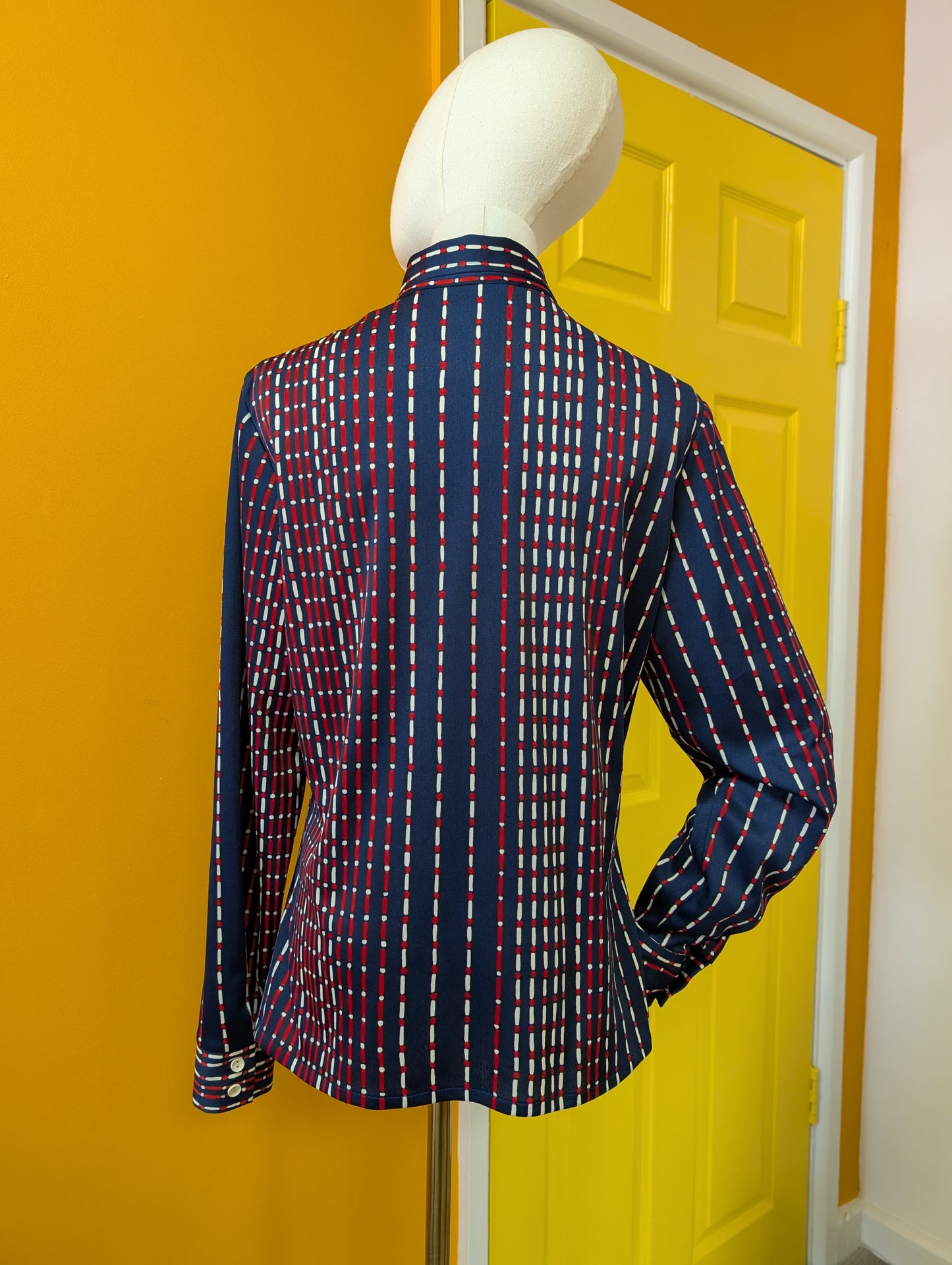 1970s Maxton red, white & blue dagger collar shirt - M