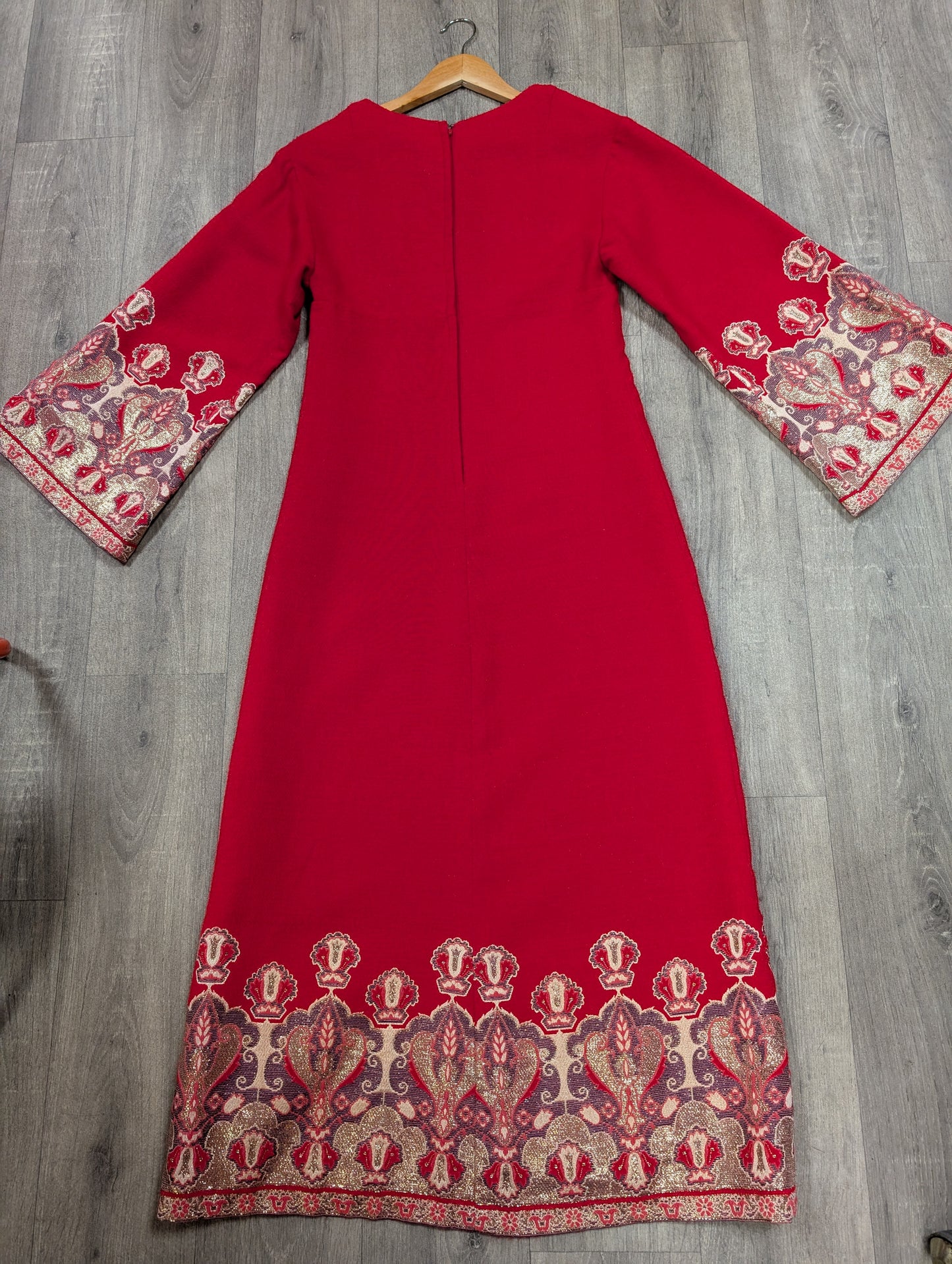 60s/70s Polly Peck red dress with details - S/8