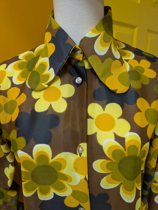 60s/70s flower power floral shirt - S