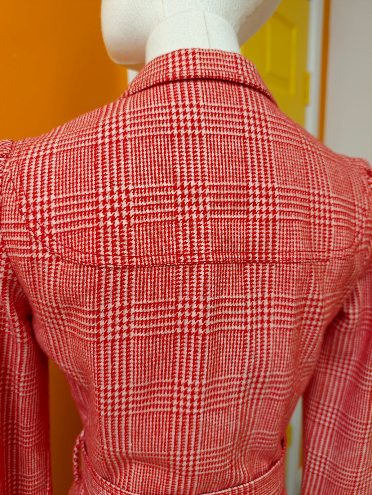 Early 1970s Betty Barclay red check wool blend dress - S/8