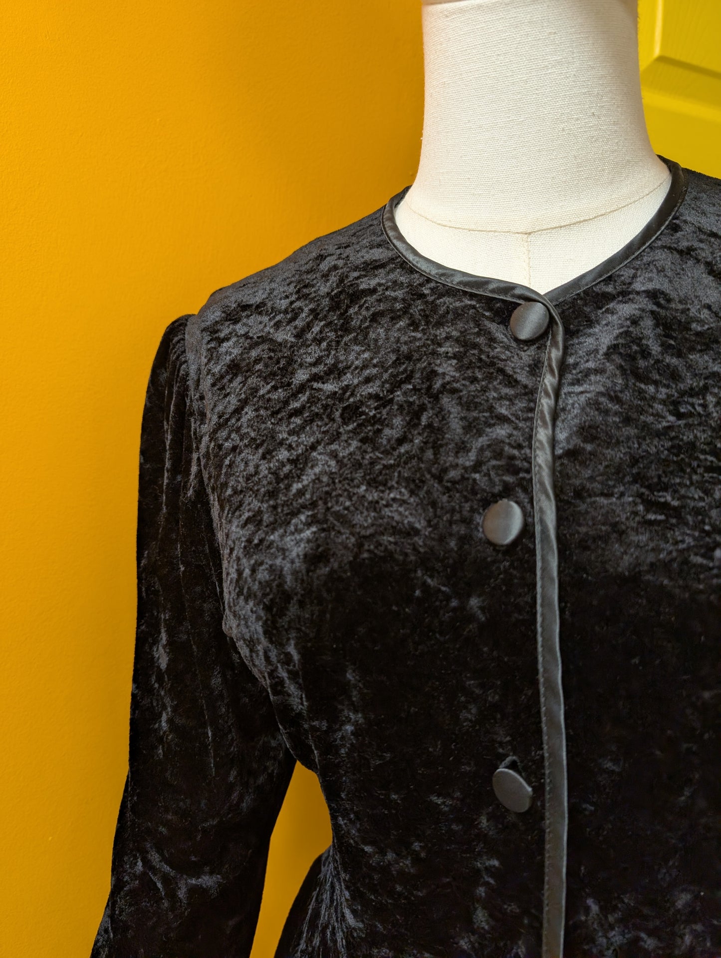 1980s St Michael black velvet peplum top - S/10