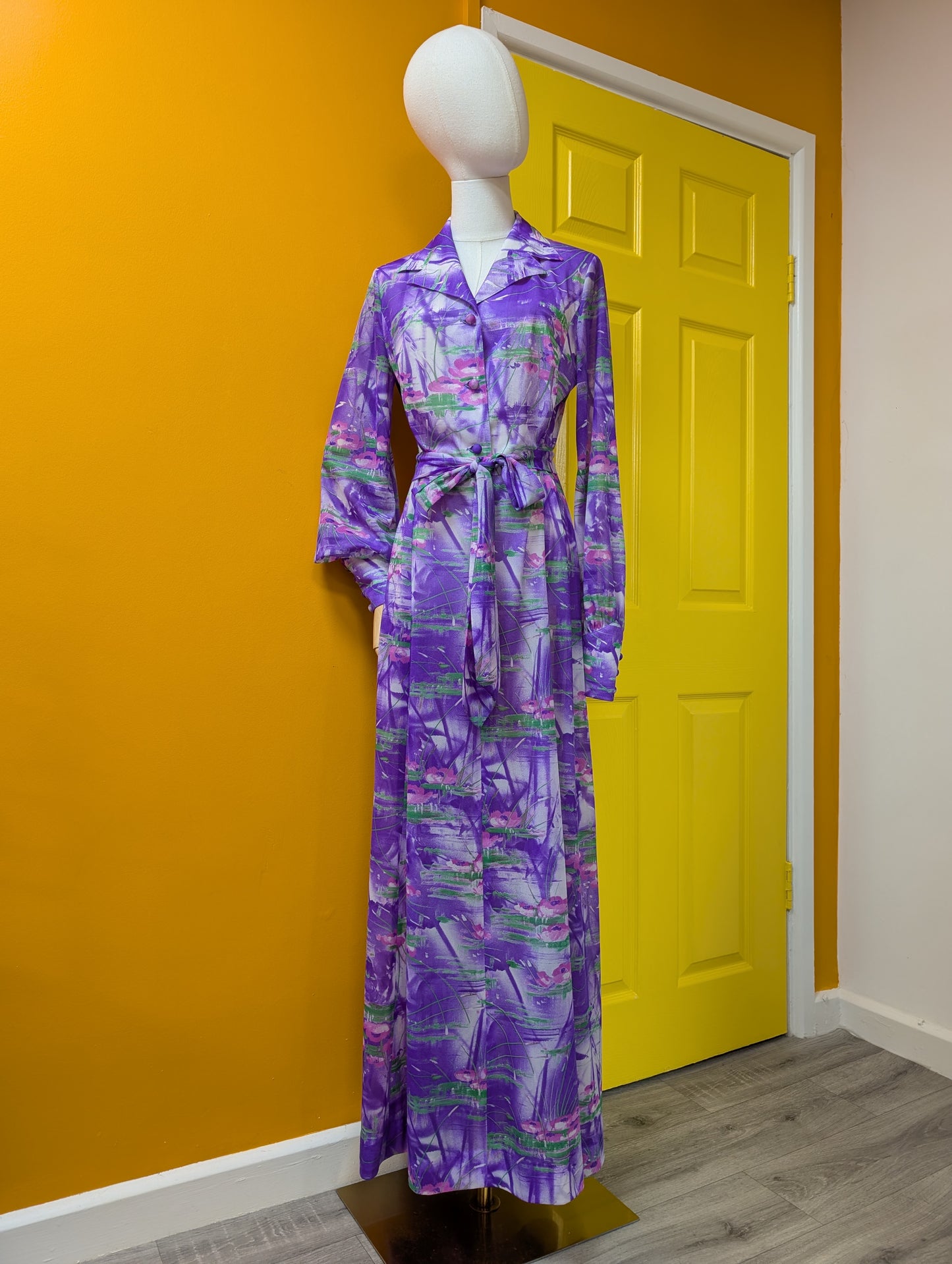 1970s Elida purple maxi dress & belt - M/12