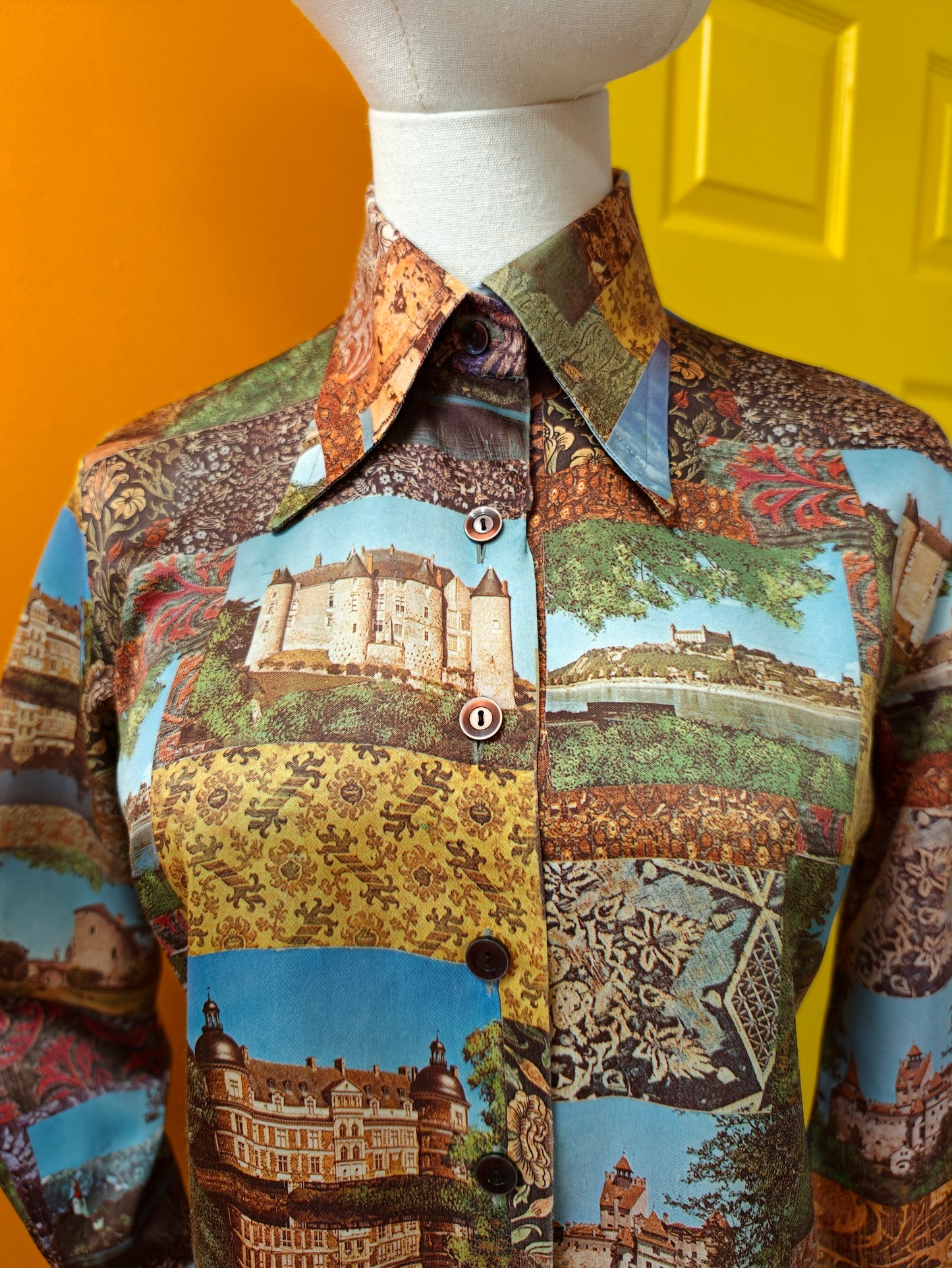 1970s Charisma novelty photo print dagger collar shirt - S/M
