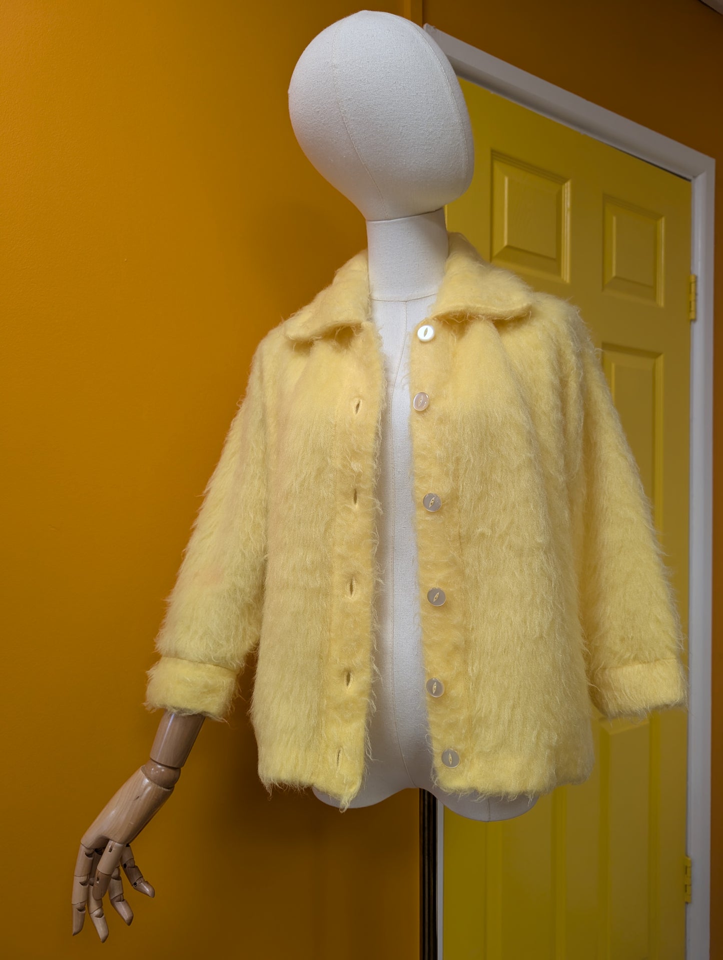 1960s Nu Weave yellow nylon cardigan/jacket - S