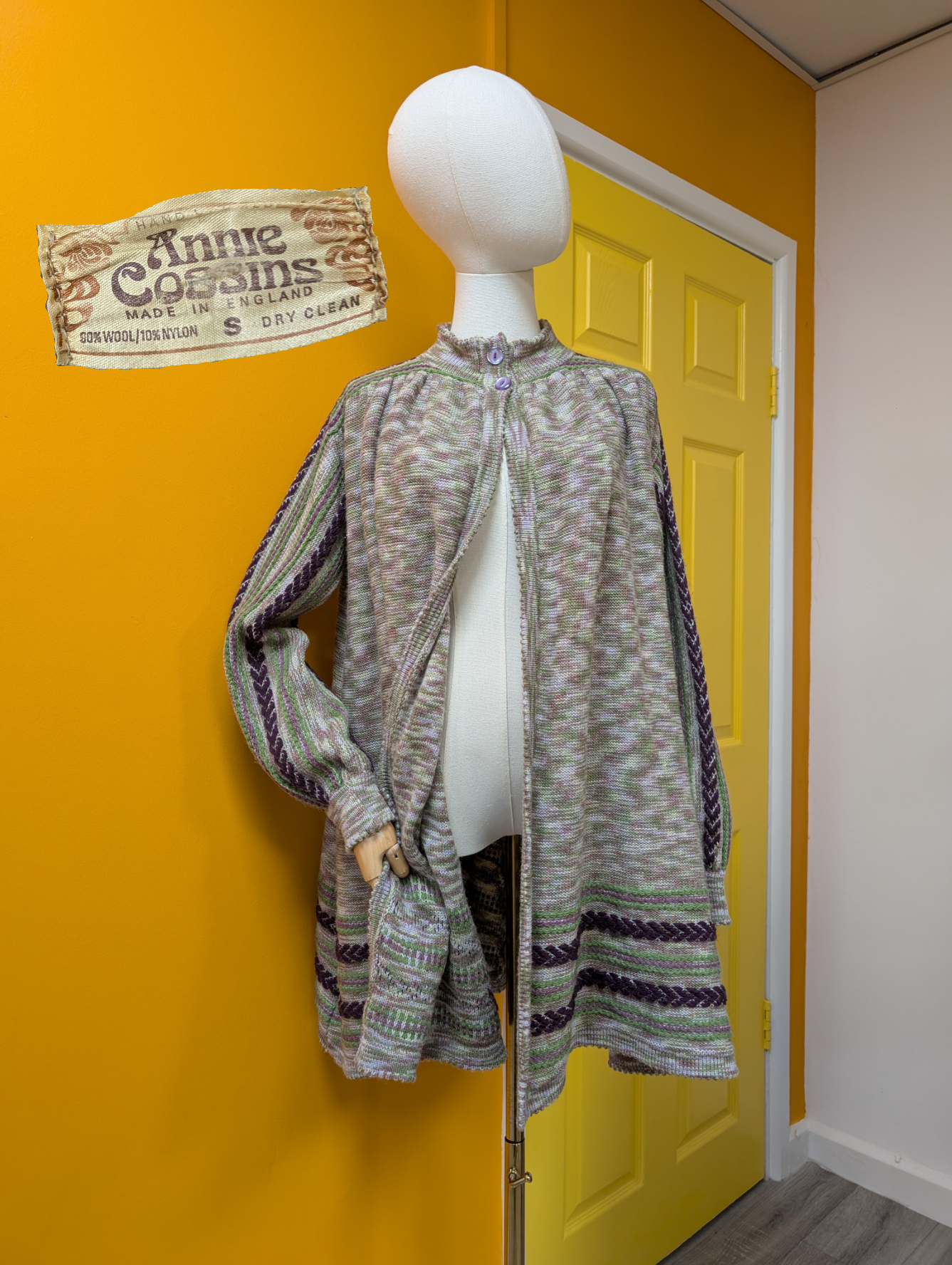 1970s Annie Cossins hand loomed wool blend cardigan