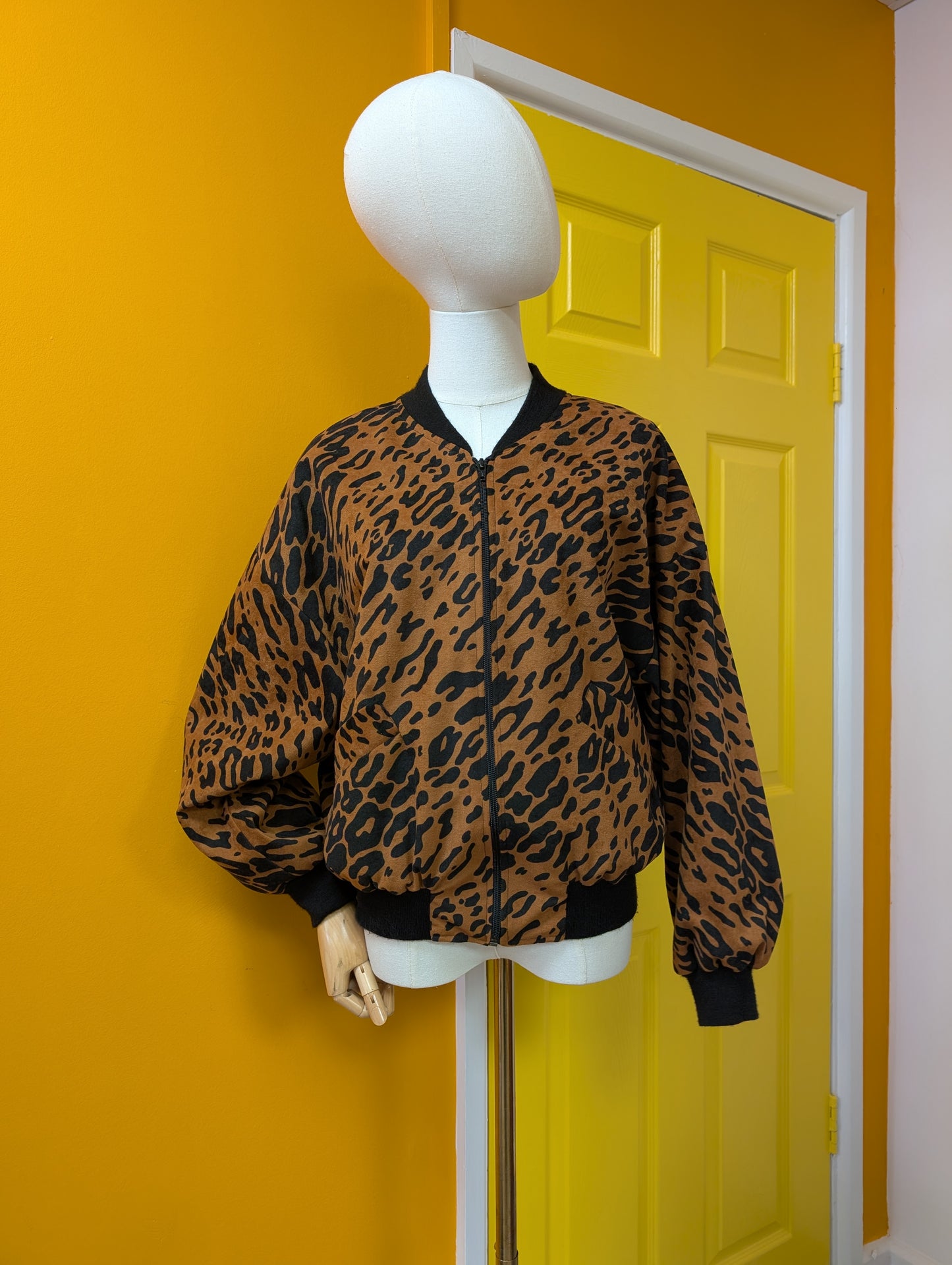 80s/90s leopard print bomber jacket - S