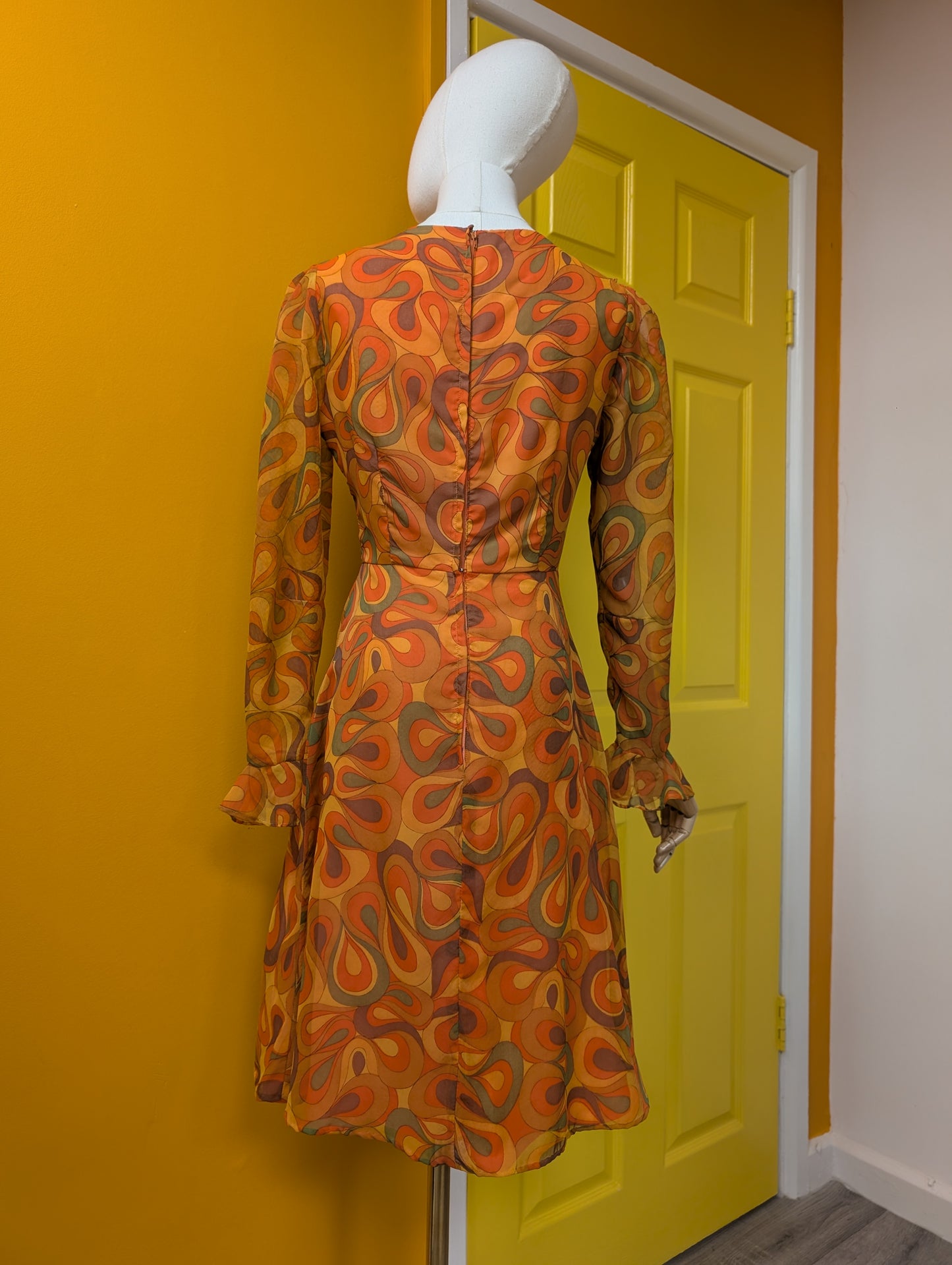 1960s Mademoiselle psychedelic orange dress - S/8