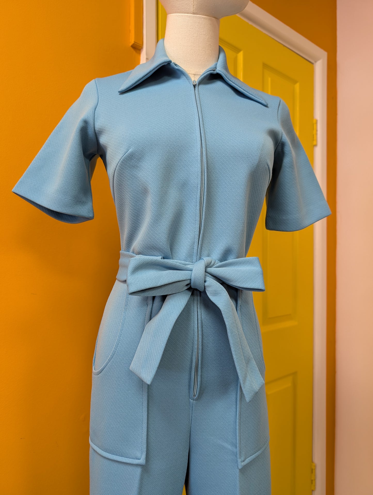 1970s blue belted jumpsuit - S/8