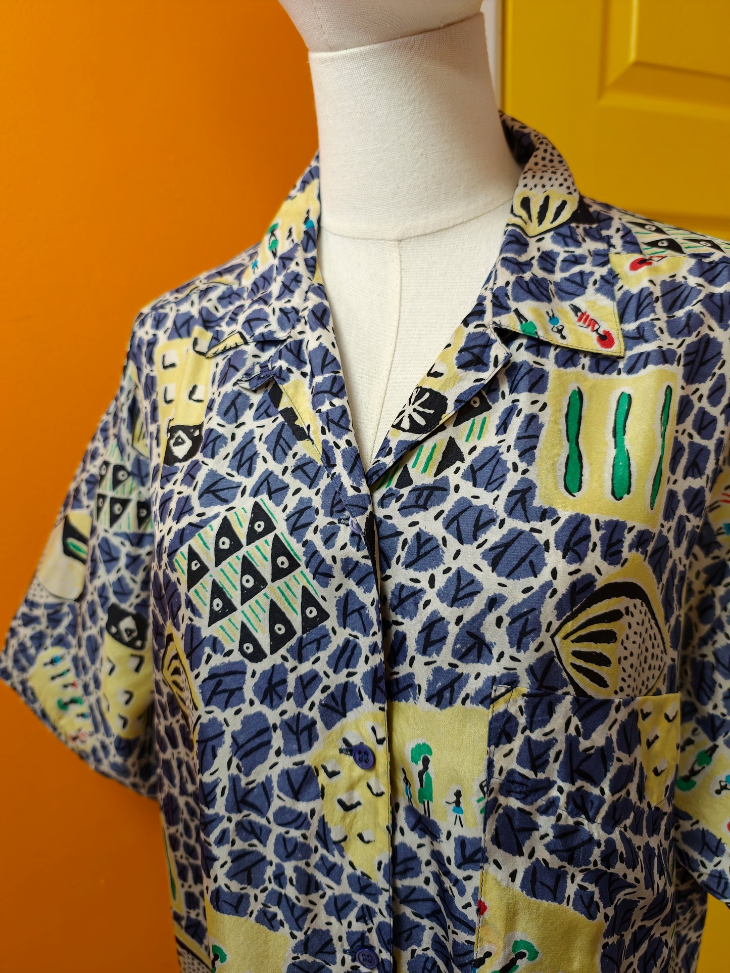 1990s Nicole Farhi novelty print silk shirt - L/XL