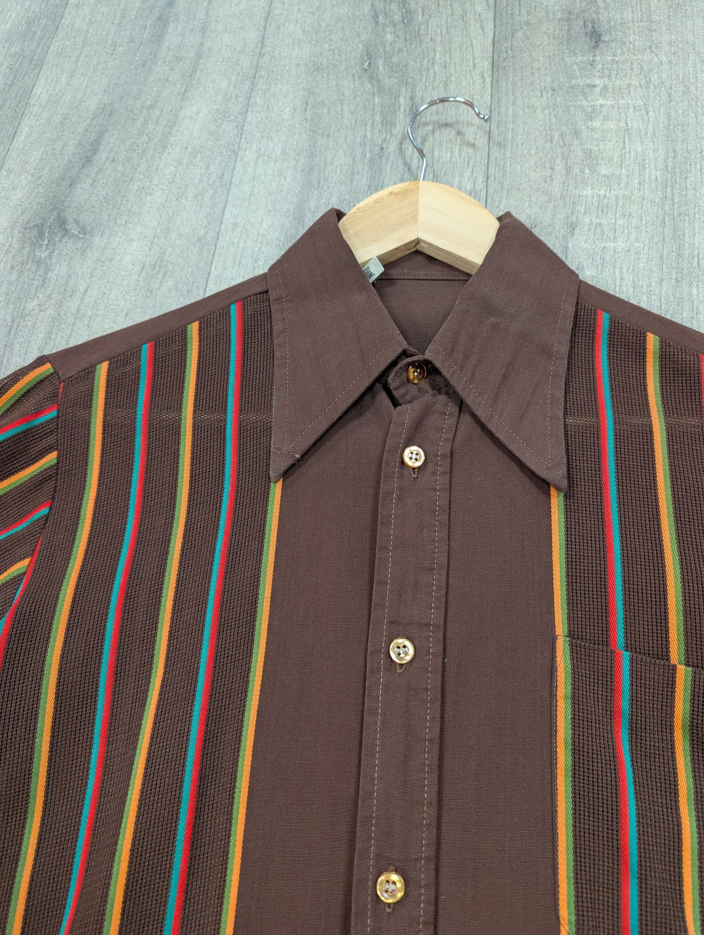 60s/70s brown cotton mesh shirt